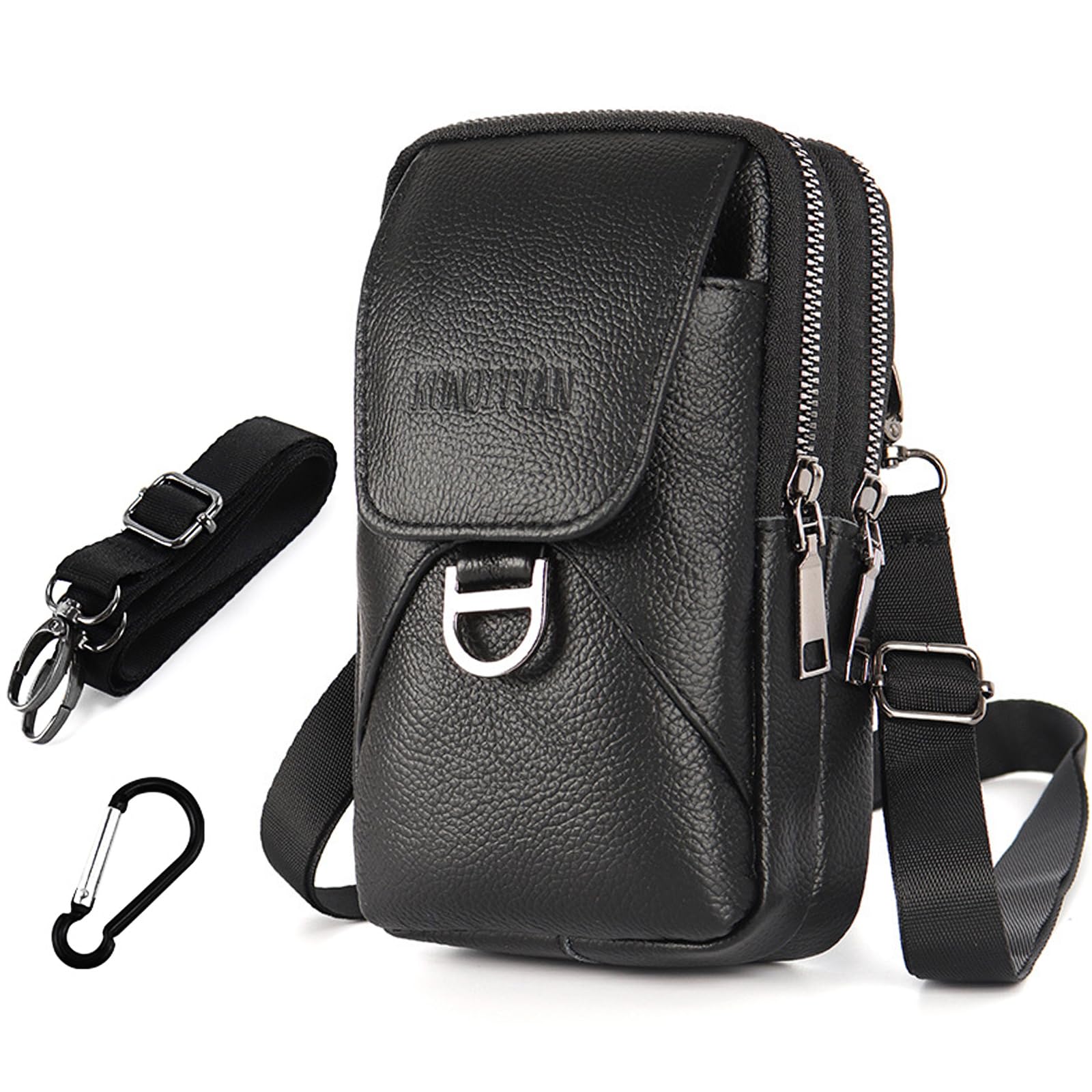 Sacoche Bandoulière Ceinture Homme en Cuir pour Téléphone - Mini Sac Bag Portable pour Voyage à Pochettes Petit Pochette Banane en Téléphone Poche Holster Molle Portefeuille Ét