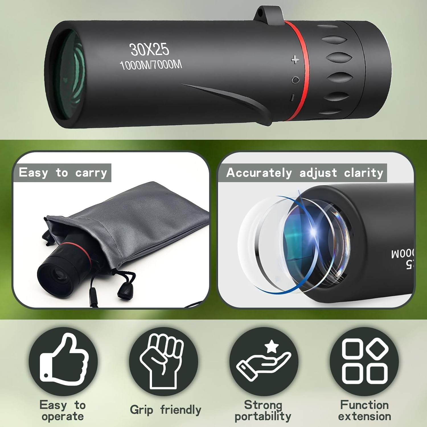 Telescopio Monocular 30X25,Portátil Monocular con Tripod,Mini Impermeable Telescopio Monocular,para Observación De Aves, Caza, Viajes, Conciertos