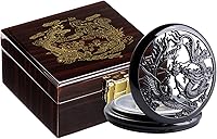 Vista 1 de ManChDa - Reloj de bolsillo mecánico antiguo para hombres Lucky Dragon & Phoenix Retro Skeleton Dial con cadena