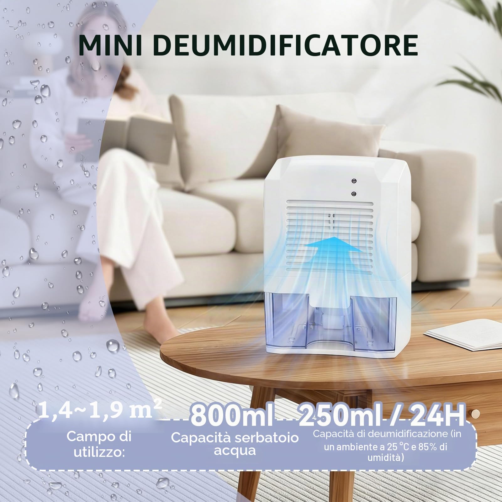 Mini deumidificatore, deumidificatore portatile, piccolo deumidificatore da bagno, deumidificatori per casa, camera da letto, ufficio USB