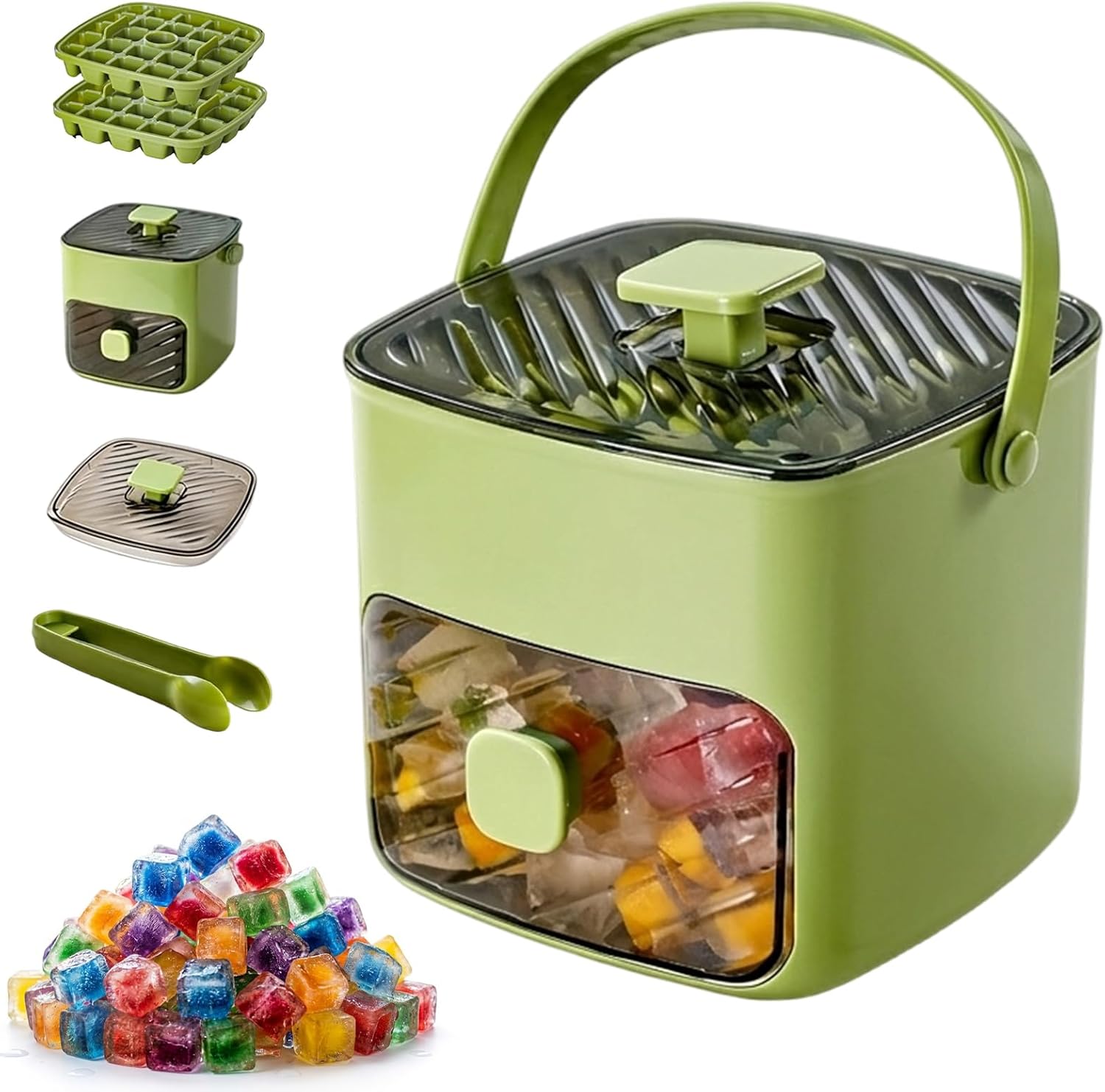 48 Ice Cube Maker with Easy Press Lid, Double Layer Silicone Tray with Storage Bin, Portable Silicone Ices Tray Box, 48 Cube Ice Maker for Whiskey Cocktail Coffee Freezer Use (Beige)