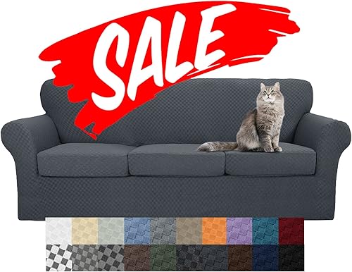 Miniatura 1 de YEMYHOM  Juego de 4 fundas a cuadros para sofá de 3 cojines extragrandes, gruesas y elásticas, protegen de perros y mascotas, para muebles (gris