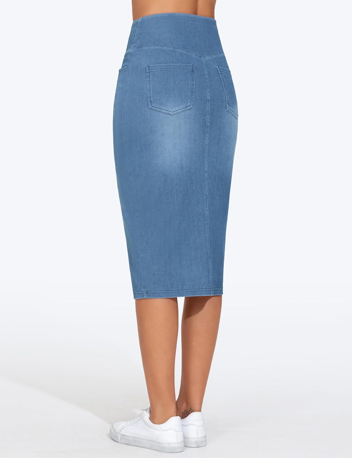 THE GYM PEOPLE Women's High Waisted Stretchy Jean Skirts Front Slit Midi Denim Skirt with Pockets