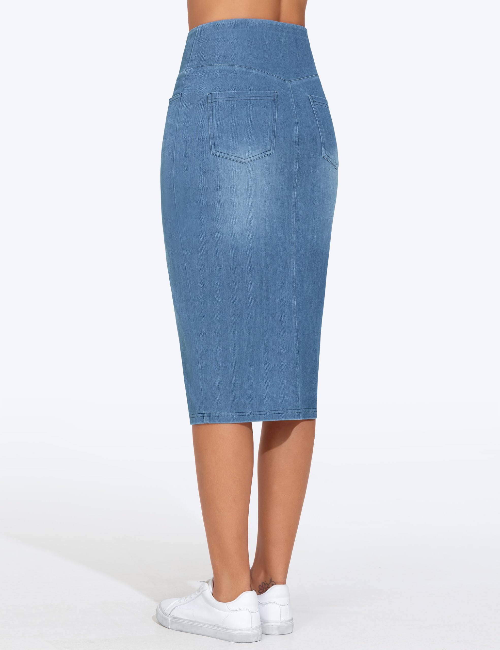 THE GYM PEOPLE Gonna da donna in jeans elasticizzata a vita alta, con spacco frontale, gonna midi in denim con tasche