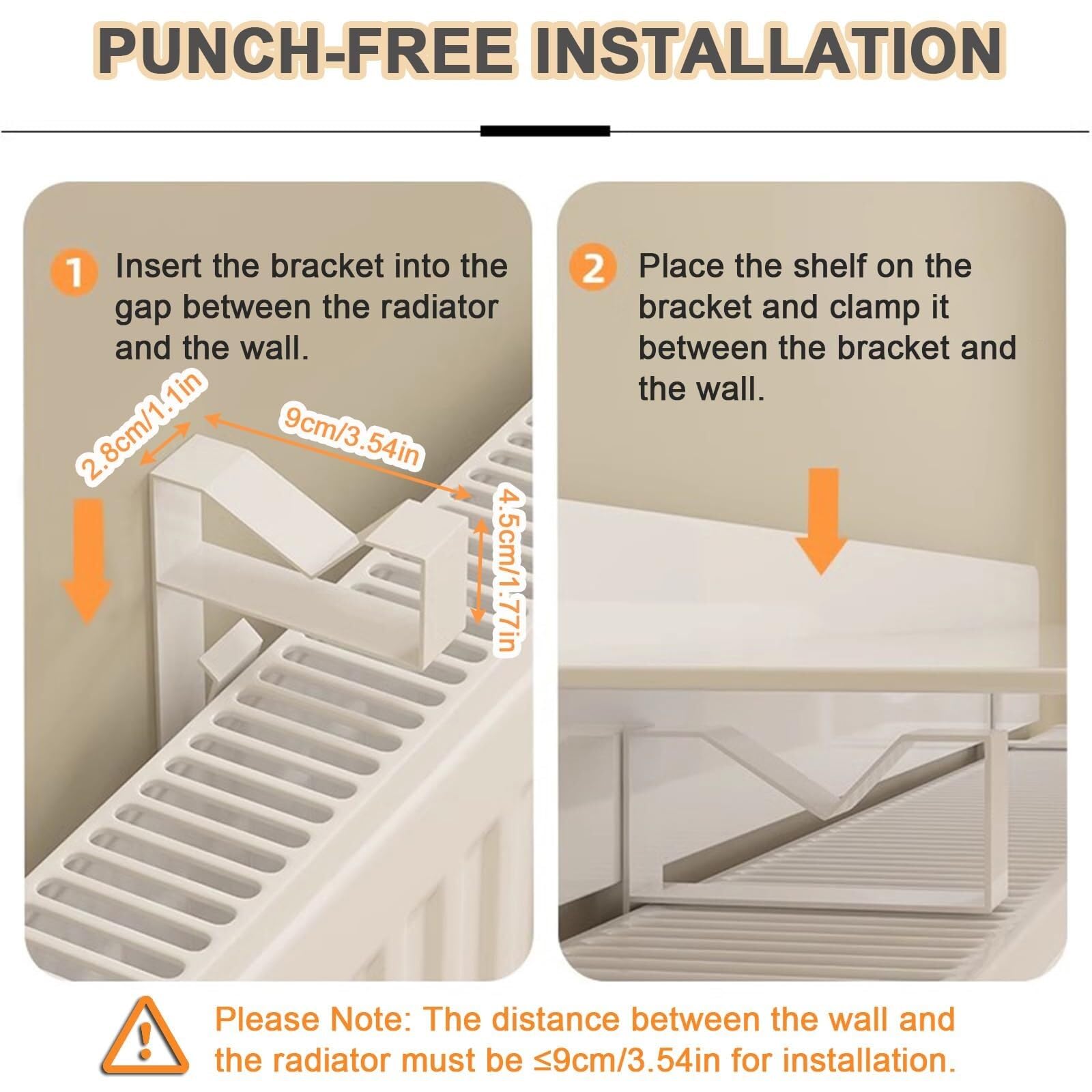 Estante de radiador sin taladros con soportes, cubierta de calefacción de aleación de aluminio blanco para almacenamiento y decoración, protección de pared (ancho 15 cm, largo 80 cm)