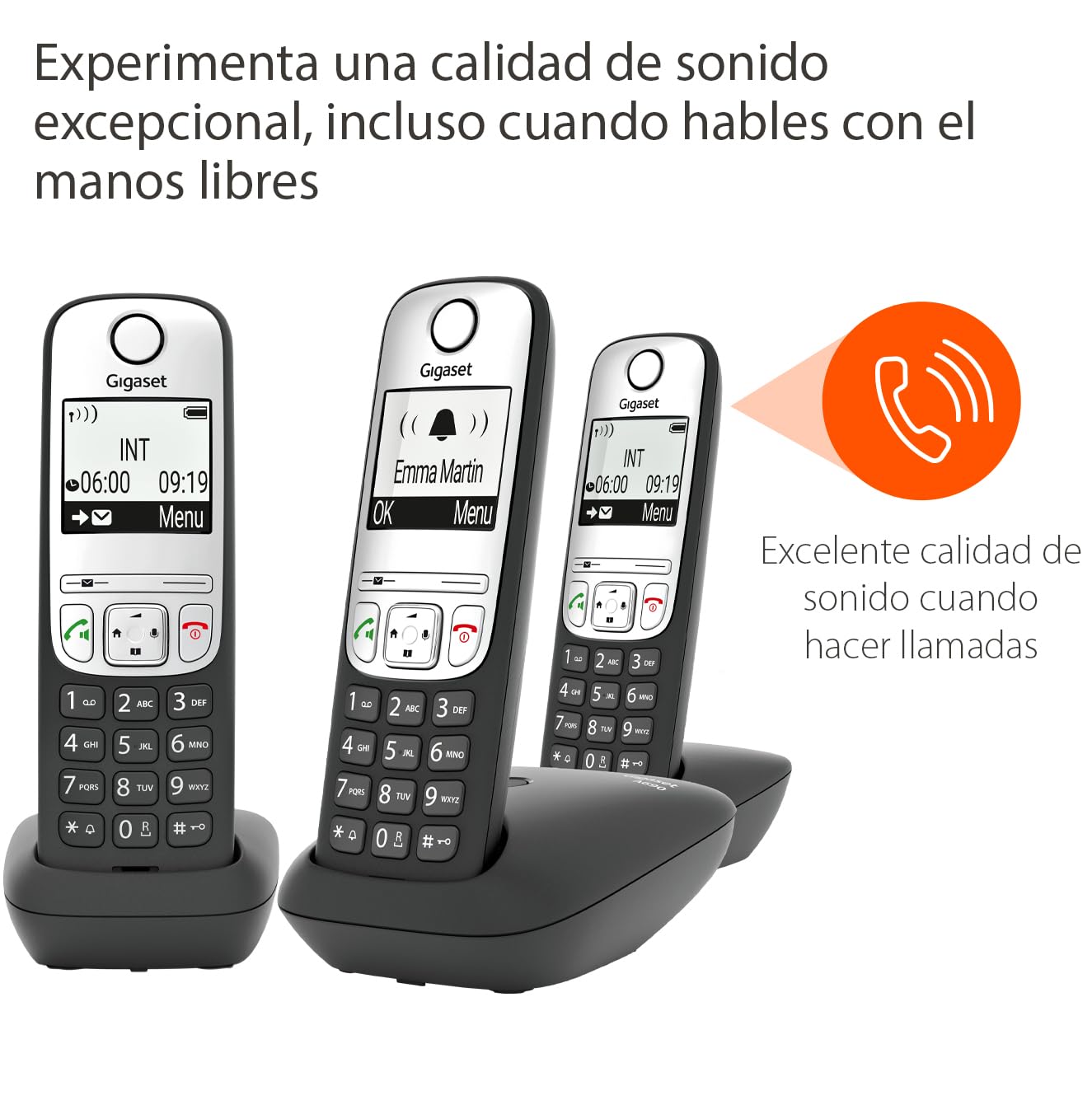 Gigaset A690 Trio - Tres Teléfonos DECT Inalámbrico - Pantalla Gráfica en Blanco y Negro Iluminada - Gran Autonomia, Negro [Versión Española] — view 4