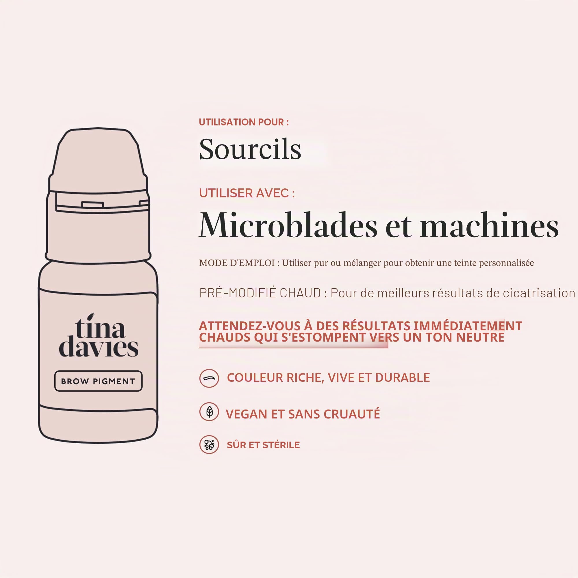 Tina Davies Lot de 8 flacons de 8 flacons de 15 ml de pigments professionnels pour sourcils – Couleurs soignées fidèles au ton – Comprend un nuancier de couleur – 8 flacons de 15 ml
