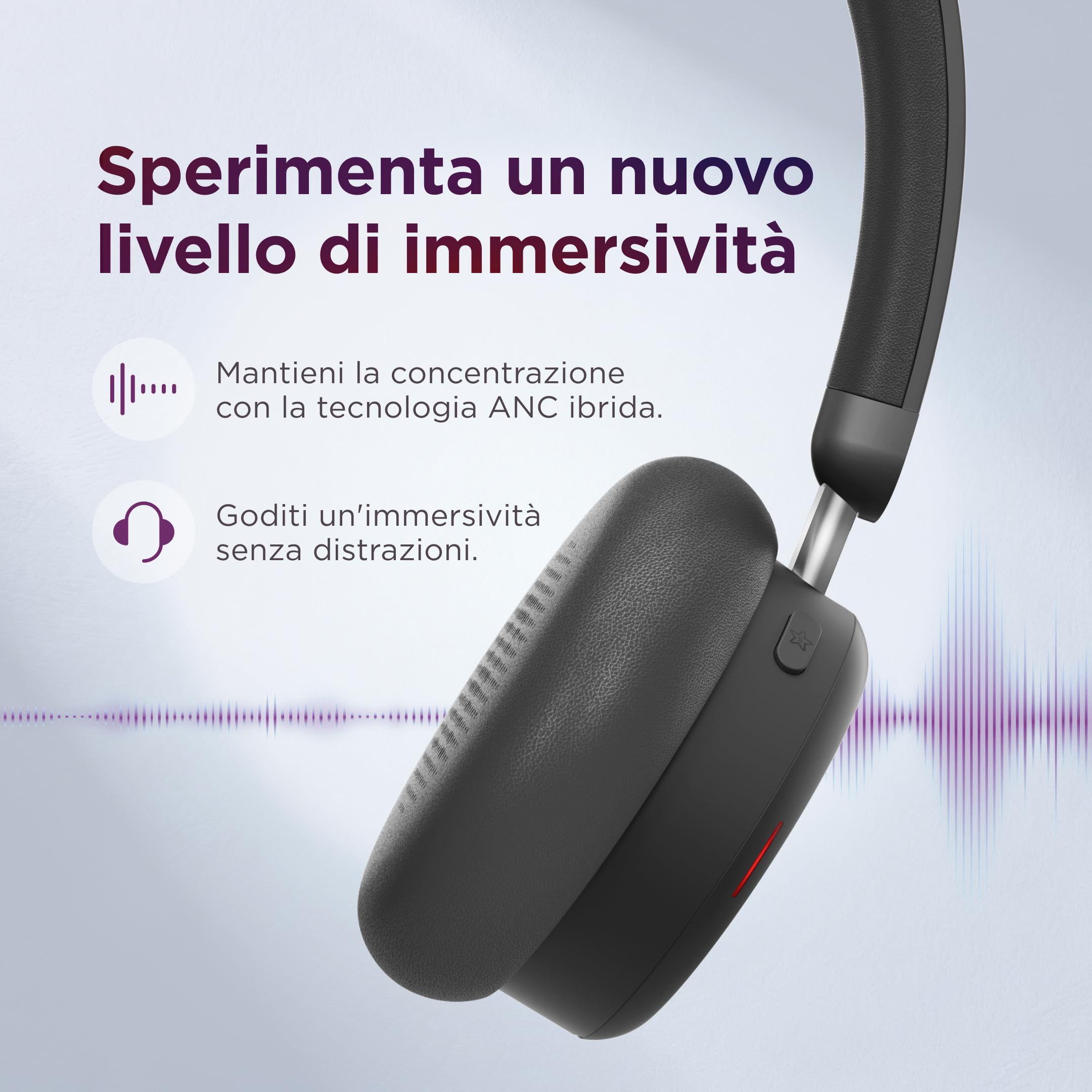 Lenovo Dual-Mode Wireless ANC Headset 6550 per Teams, cuffie wireless Bluetooth 5.3 con ANC ibrida ed ENC AI, ricevitore USB-C, 360° busy light, autonomia fino a 60h