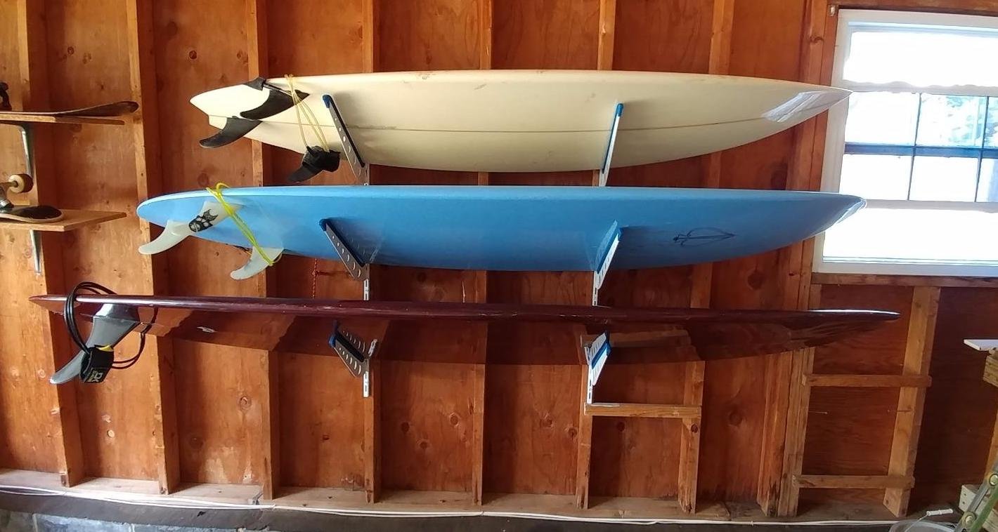 StoreYourBoard Support de rangement de planche de surf en métal, support mural mural réglable pour 4 surfaces