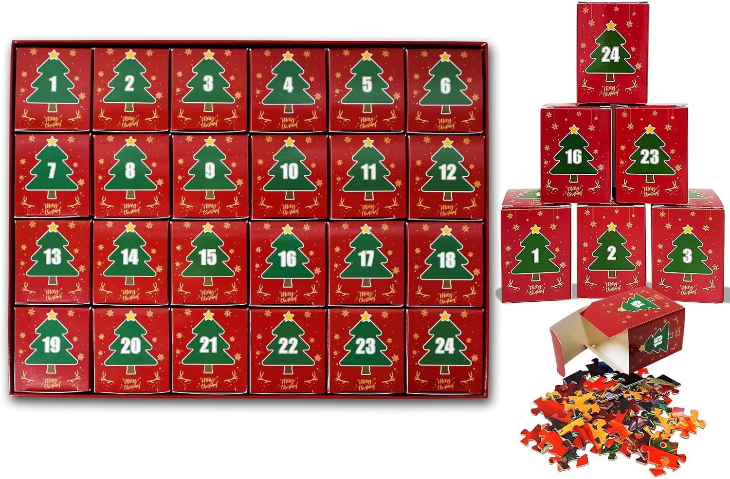 Advent Calendar Puzzle 2024 Kids Adults Teens, 1008 Pieces Christmas Countdown Calendar 24 Days Jigsaw Puzzles, Christmas Tree, Snow Christmas Puzzle GIfts for Adults Kids Boys Girls(27.6"X 19.7")