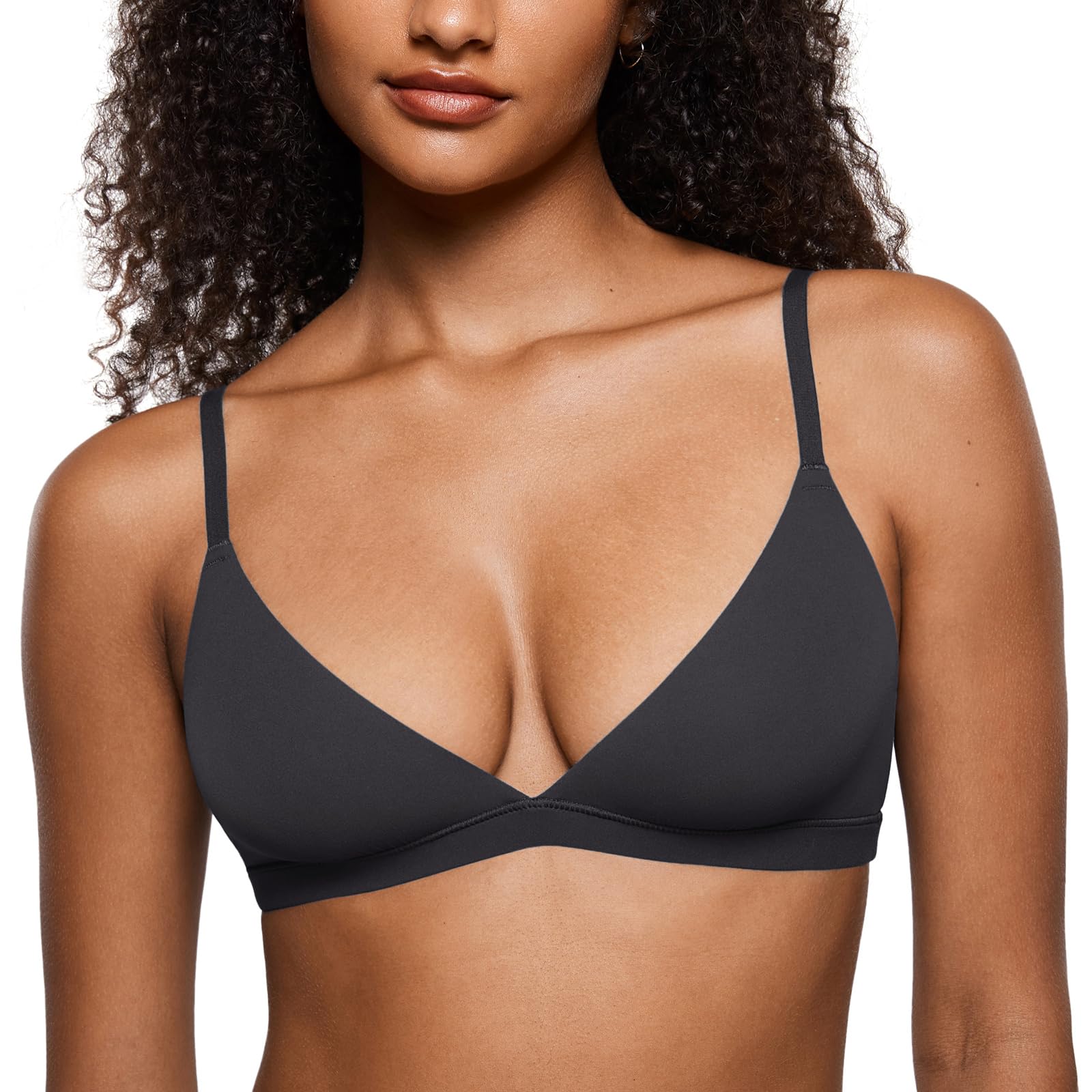 INLYRIC Women's Inbarely Triangle Bralette Plunge Unlined Seamless Bra No Underwire Sexy Comfortable Everyday