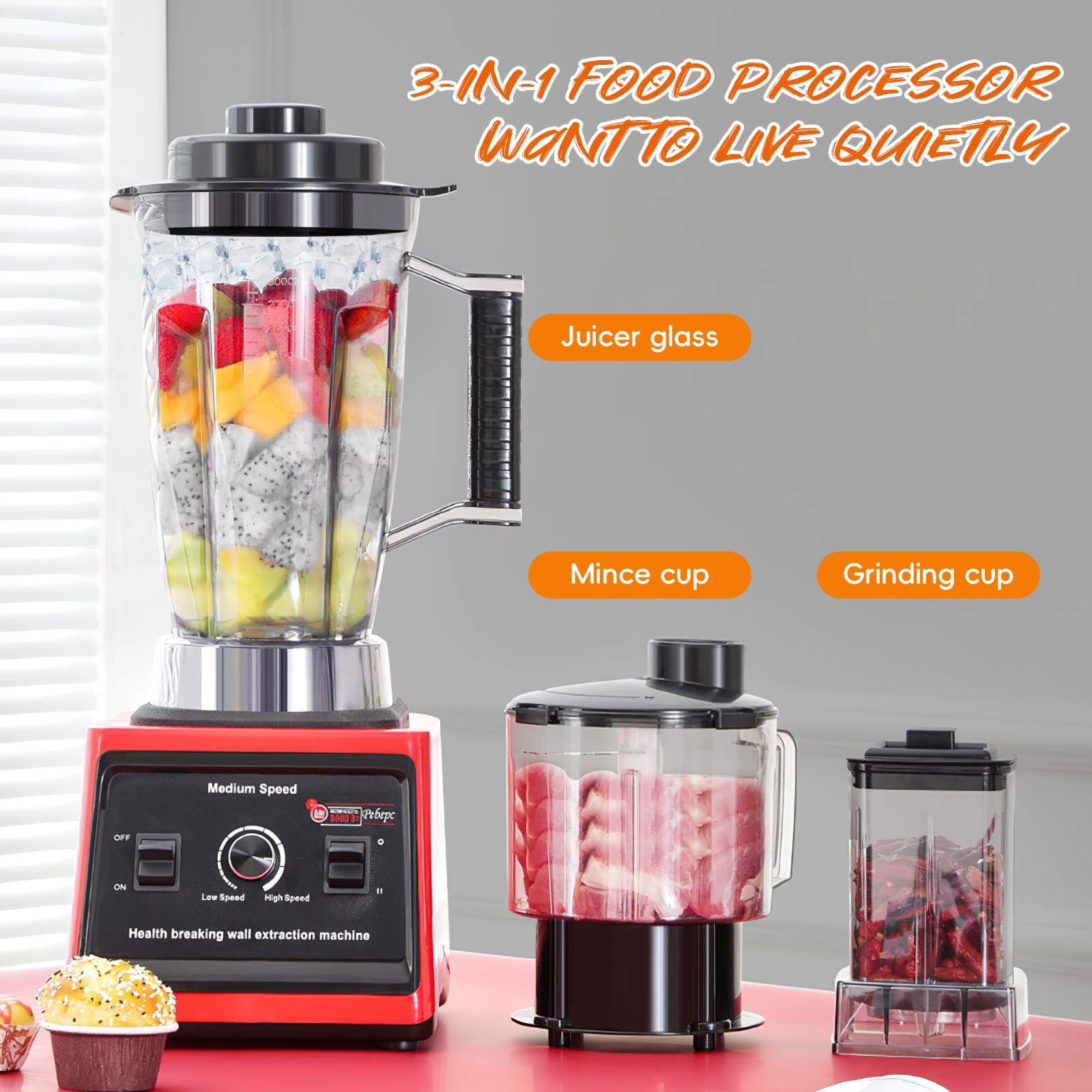 Batidora Profesional 3L,licuadoras para zumos y batidos, 3 Jarras,Cuchillas de Acero Inoxidable,15 Velocidades Ajustables,Batidora para Batidos, Granizados y Frutas (3 en 1 Rojo)