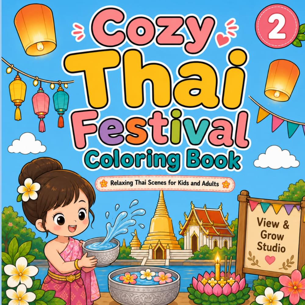 Cozy Thai Festival Coloring Book: Relaxing Thai Festival Scenes for Kids and Adults