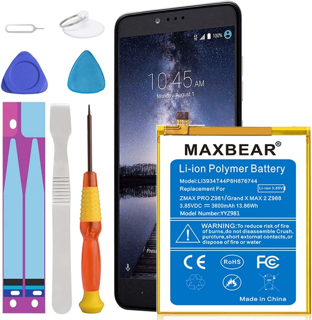 ZMax Pro Z981 Battery, Upgraded MAXBEAR 3600mAh LiPolymer