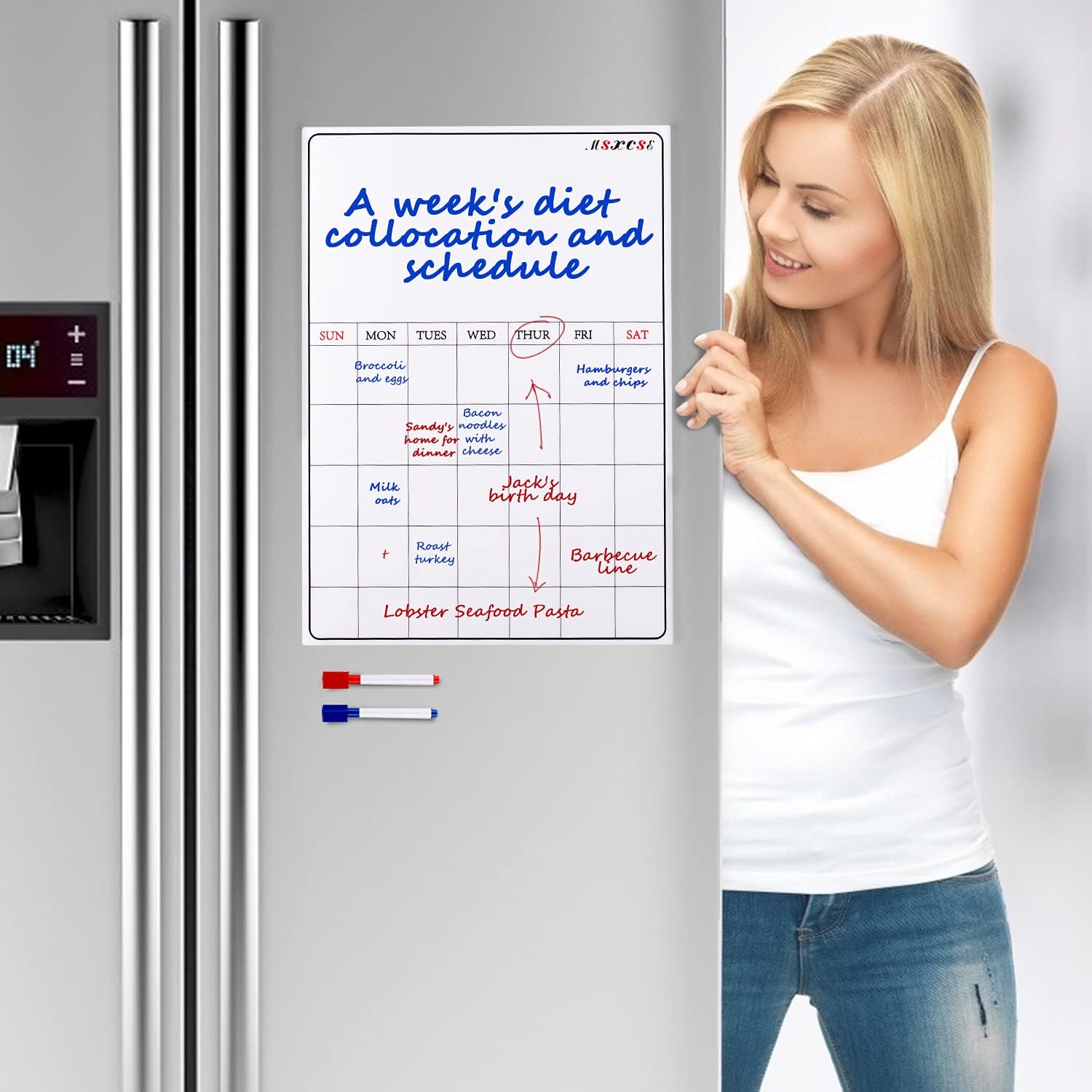 Magnetic Whiteboard Calendar for Refrigerator, Dry Erase White Board Meal Menu Planner Organizer with Weekly Planning List, 11” x 12” Dry Erase Calendar Board for Wall，2 Colored Markers : Office Products