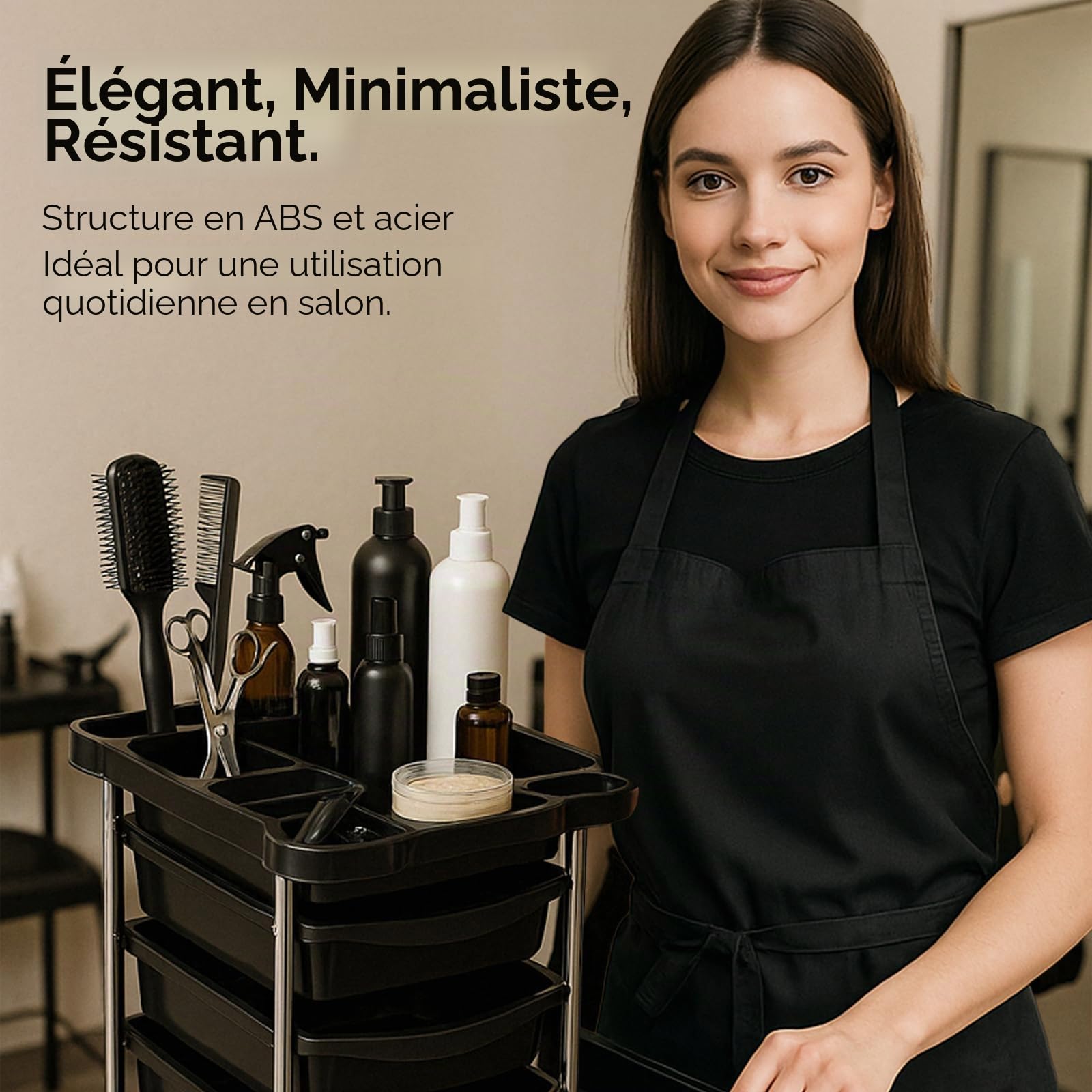Altéax Chariot Coiffure Professionnel avec 6 Niveaux et 5 Tiroirs Amovibles – Chariot Esthéticienne – Tablette Coiffure a Roulette – 1 Pièce Accessoires Non Inclus – pour Salon de Coiffure et Barbier