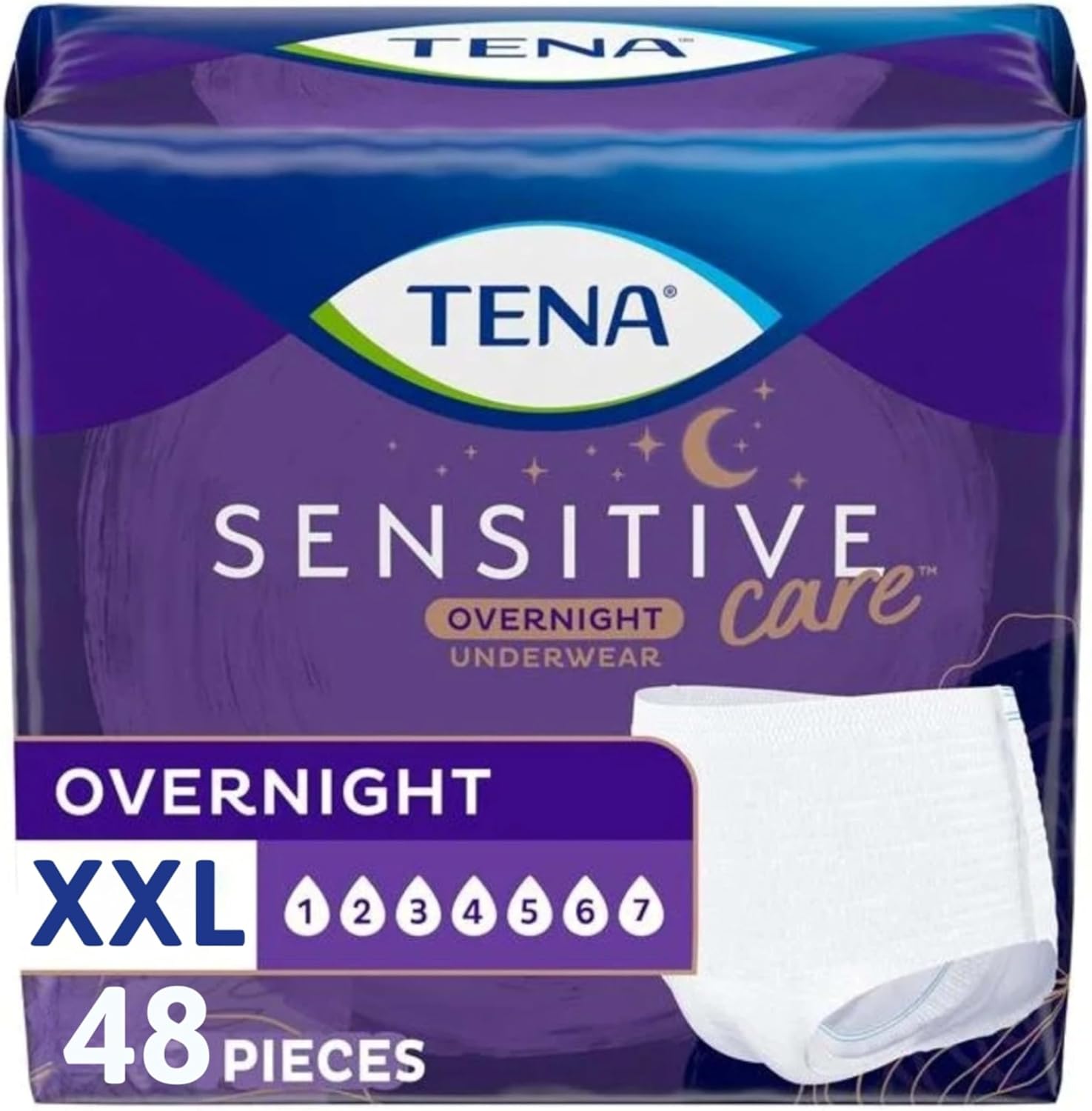 TENA Sensitive Care Overnight Incontinence Underwear for Women, XXLarge, 48 Count (New Sizing) 2X-Large 48