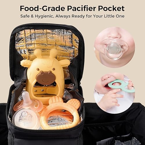 Miniatura 2 de Momcozy Organizador de cochecito extra grande Max  con bolsa de mordedor para chupete de grado alimenticio  2 portavasos aislados  Correas