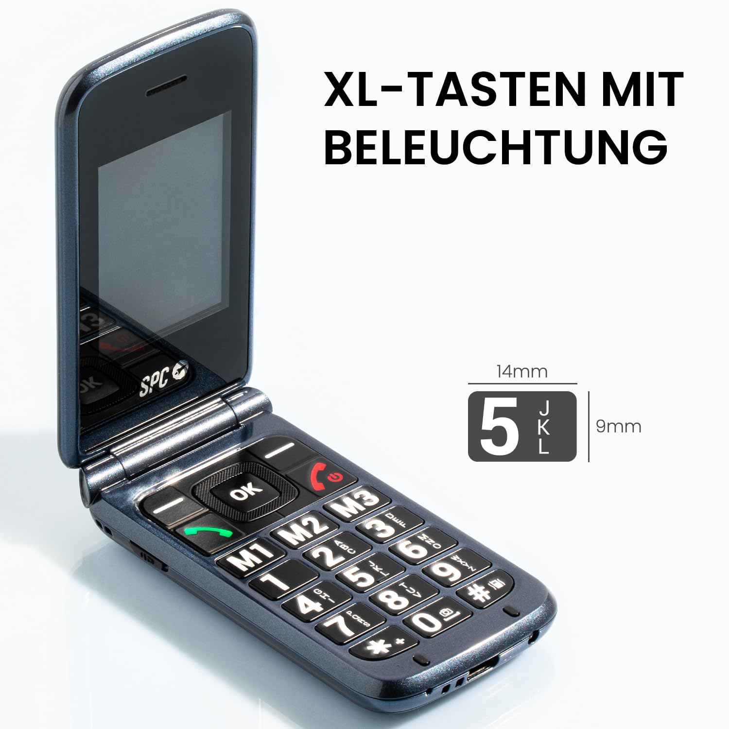 SPC Stella 3 - 4G Seniorenhandy mit Klappcover | Menü und große Tasten | Notruftaste, Remote-Konfiguration, hörgerätekompatibel und 103dB Lautstärke | Ladestation und 3 Direktspeicher - Schwarz