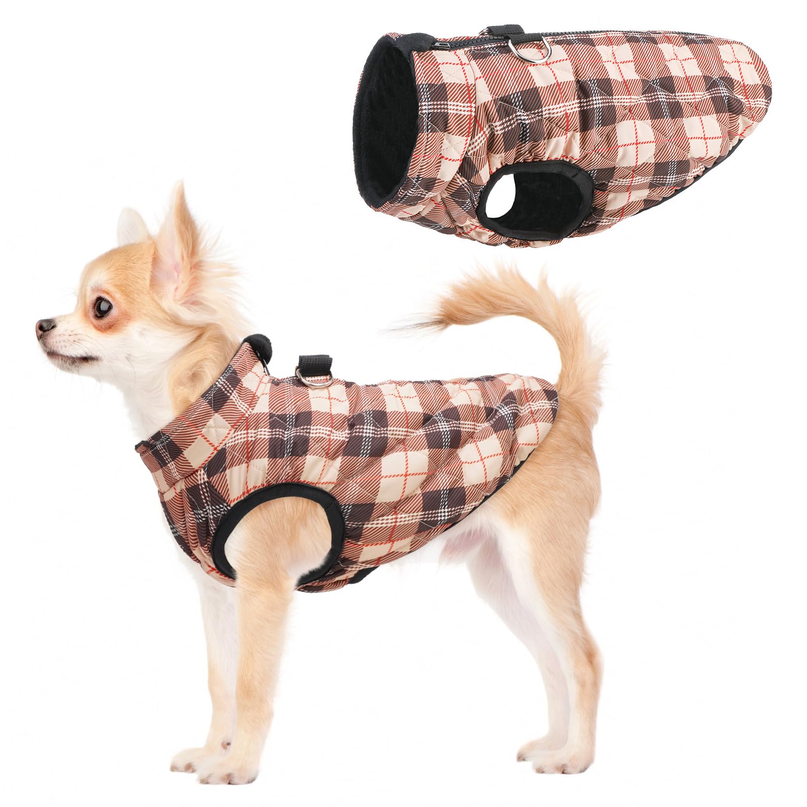 SCENEREAL Dog Winter Coat Warm Dog Jacket with Harness Built in for Small Medium Dogs, Waterproof Dog Cold Weather Coats with Zipper, Fleece Puffer Vest Windproof Snow Clothes for Puppy Pet