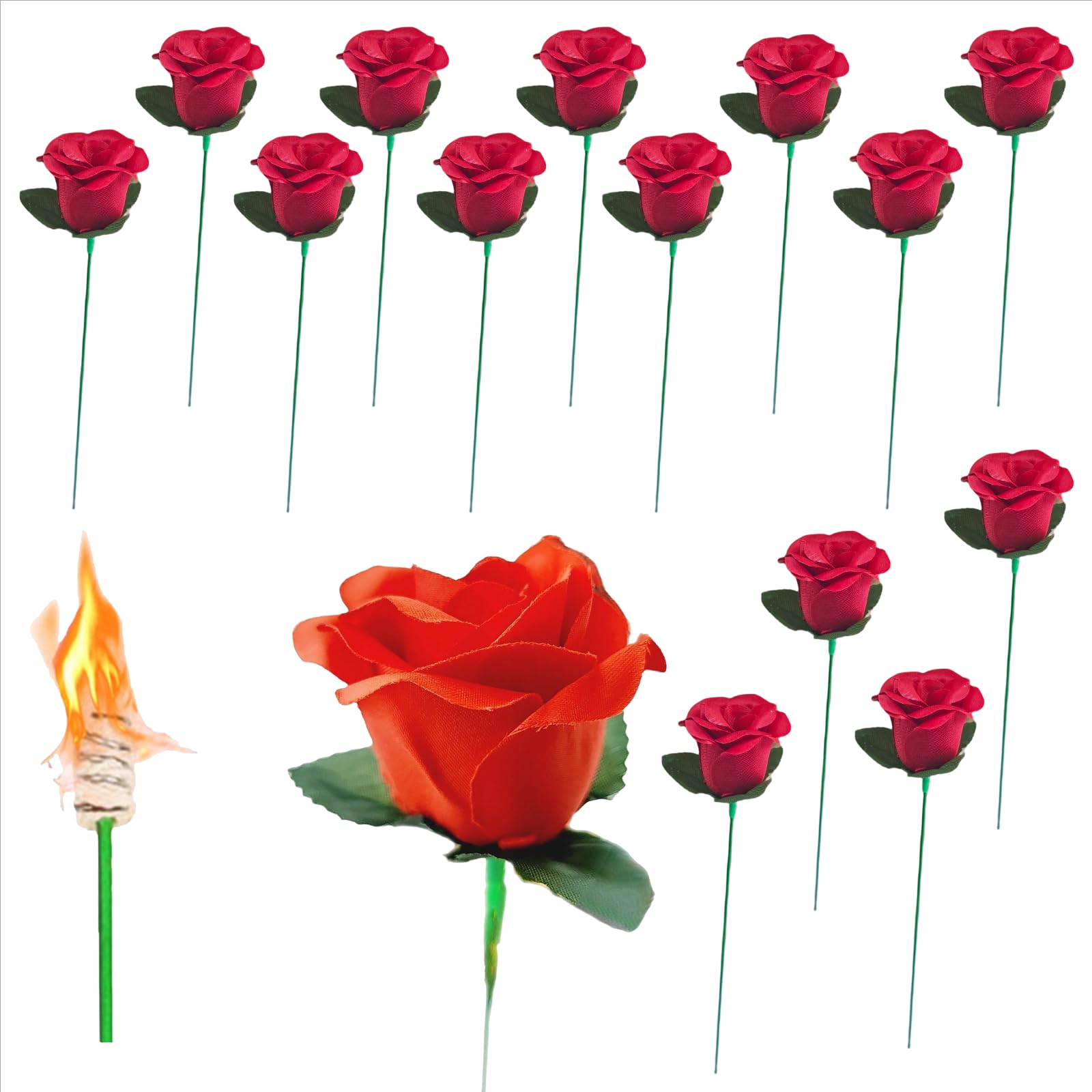 sumrica Magic 14PCS Torch to Rose Fire Magic Trick Professional Magician Props Mentalism Magic for Girlfriend/Wedding Shows or Streets Flower Head 6 * 6cm Pole 29.5cm