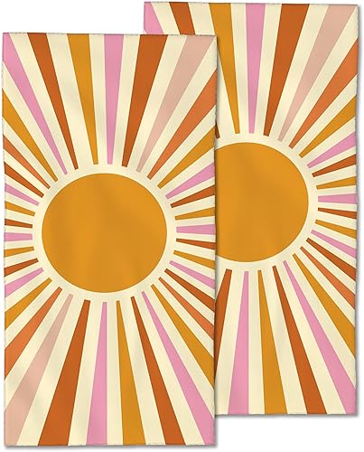Paquete de 2 toallas de mano para baño, toallas decorativas retro boho con explosión de sol, toallas suaves altamente absorbentes para baño, playa,