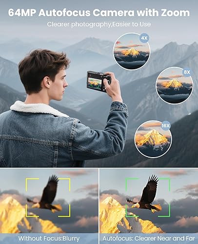 Miniatura 4 de Cámara Digital 4K para Fotografía con Enfoque Automático, Cámara de Vlogging de Doble Lente de 64MP para Video Anti-Vibración, Cámaras de Viaje con