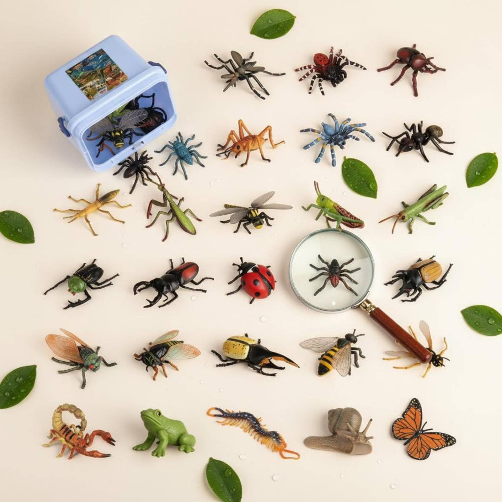 26 Stück Lern Insektenfiguren Set Insekten Spielzeug Tierfiguren Lernspielzeug Sammelfiguren Detailliert Handbemalt mit Robuster Aufbewahrungsbox für Frühförderung Zuhause
