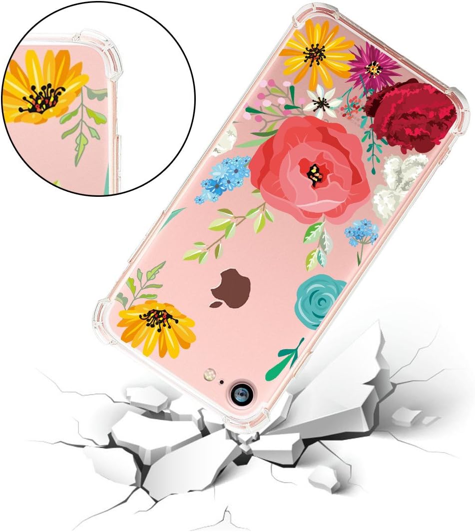 hepix Flowers iPhone 8 Case Floral iPhone 7 Clear Case Soft Flexible TPU Colorful Flower Floral Printed Shock Absorption Technology Bumper Phone Cover