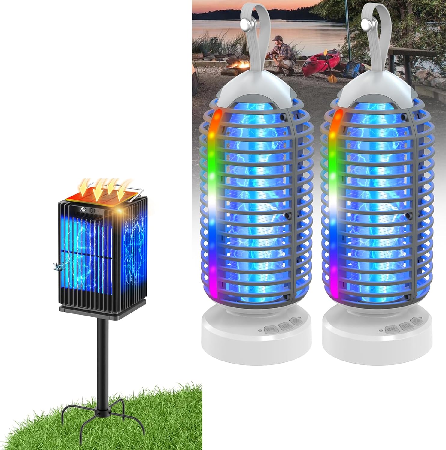 (2 Pack) Bug Zapper Outdoor with Marquee Light, Solar Bug Zapper Outdoor Waterproof