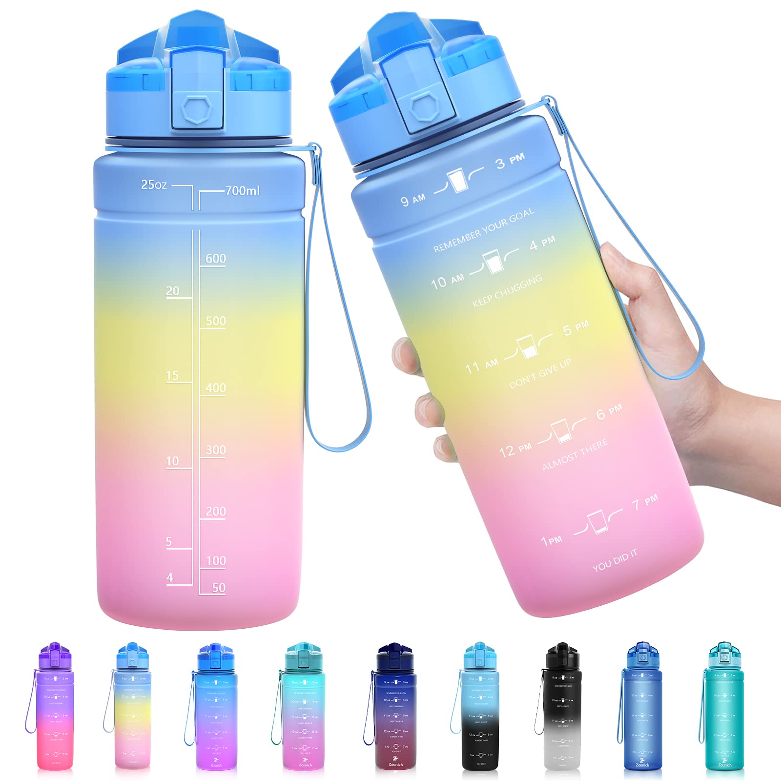 Zounich Trinkflasche Kinder Auslaufsichere 1L/700ml/500ml-BPA frei trinkflaschen Sport tritan Kunststoff Wasserflasche für Fahrrad, Schule, kohlensäure geeignet, spülmaschinenfest Sportflasche