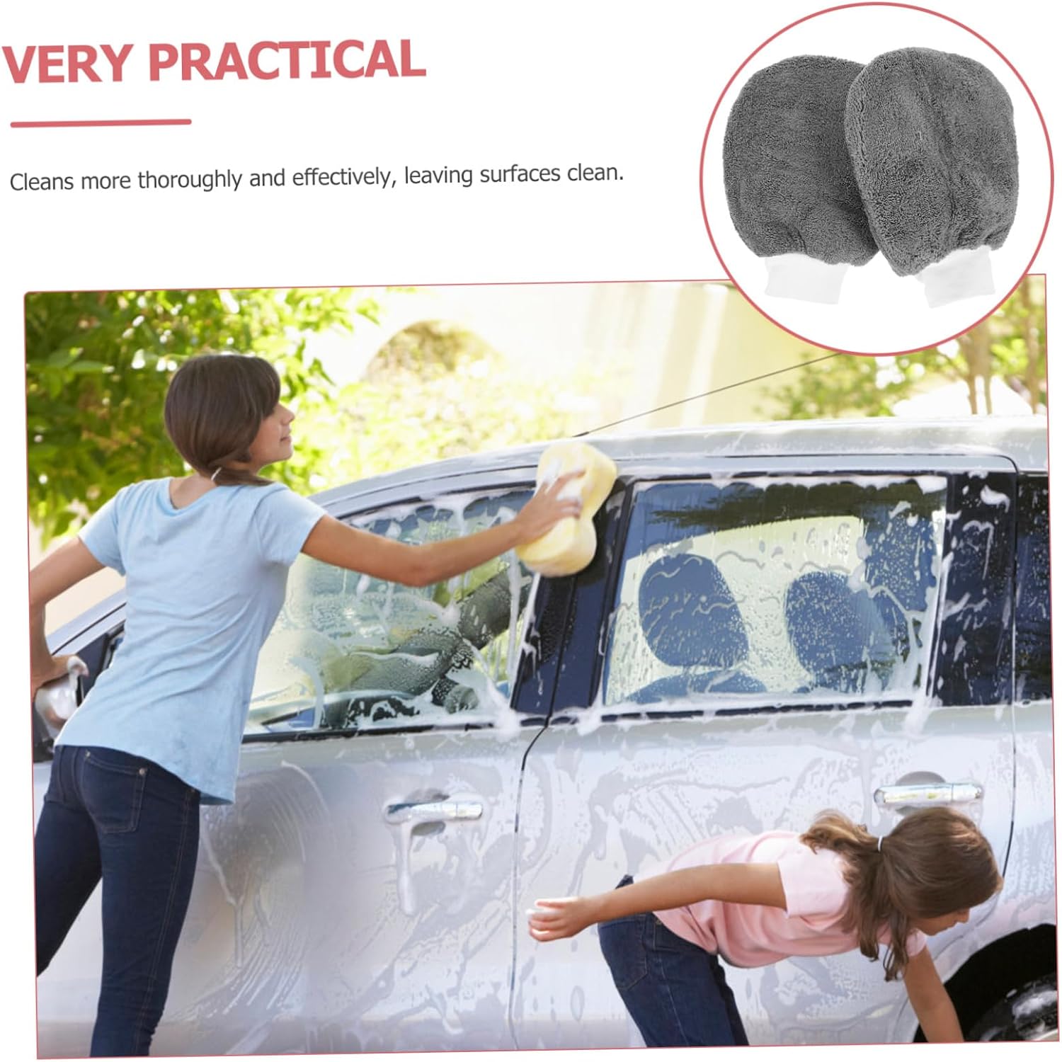 PRETYZOOM Microfiber Car Wash Mitt 2-Pack Scratch-Free Chenille Cleaning Gloves for Car Detailing Soft and Absorbent Wash Mitts for Auto Exterior Maintenance