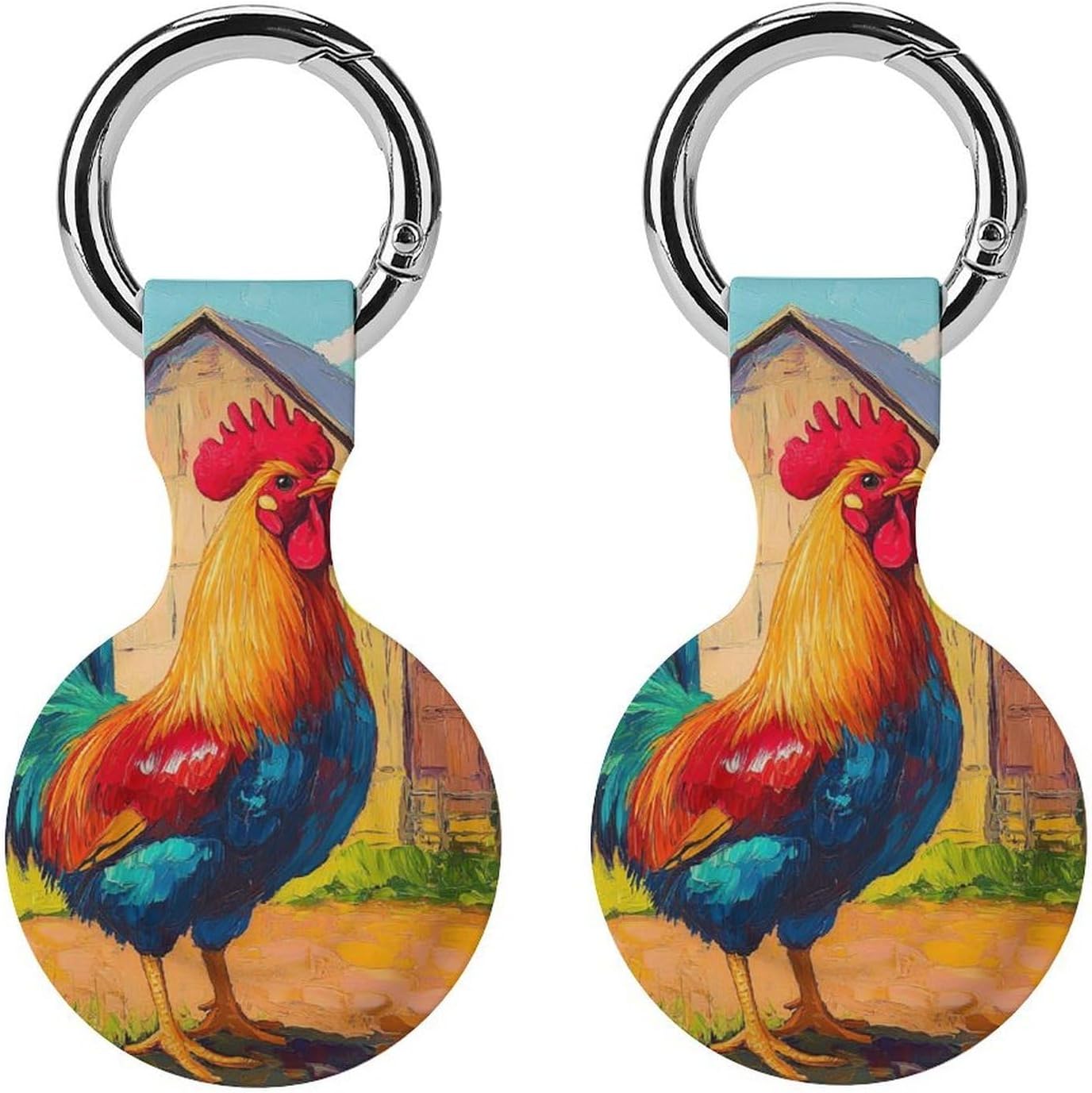 Rooster Barn Farmhouse Picture Funny Cover Compatible with AirTag Case Protector GPS Tracker Holder with Keychain