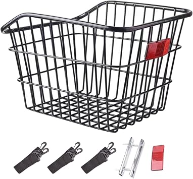 Toysmith Bicycle Rear Basket, Rear-Mounted Bicycle Basket, Large Capacity Cross Bike Basket, Rear Basket, Removable, Load Capacity 20kg, Angled Wire Basket, Suitable for Outdoor Use, Easy Assembly