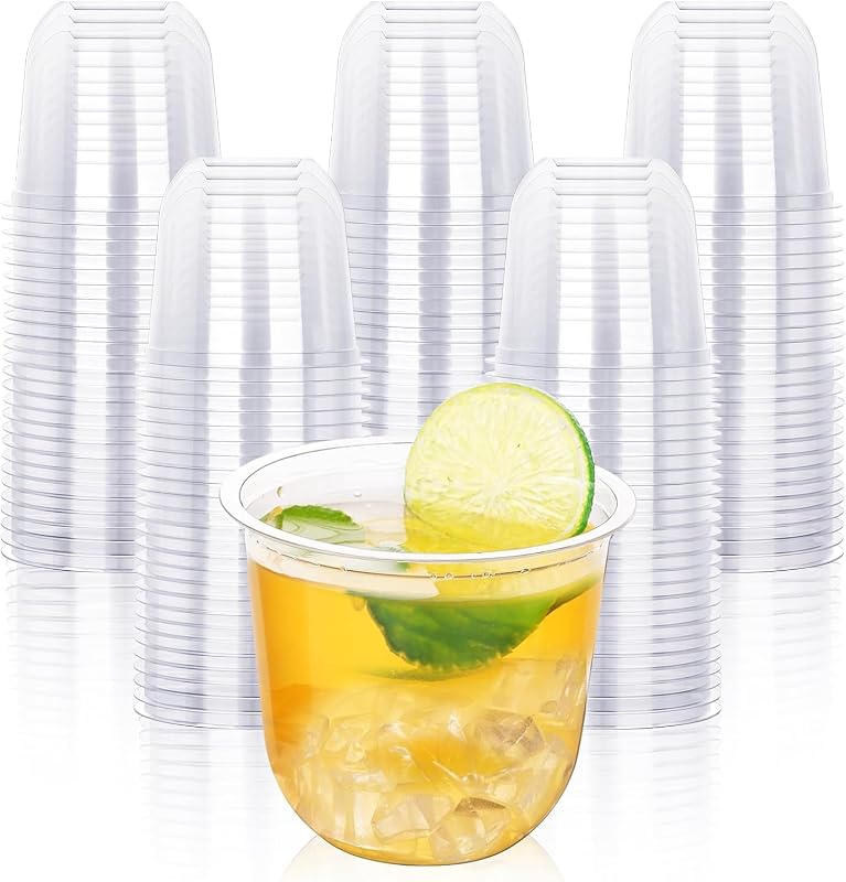 KesaPlan 100 vasos transparentes de plástico de 12 oz, copas de cóctel de vino desechables | Fondo redondo, barra de fiesta sin tallo de cristal, vasos para bebidas de PET para reuniones, bodas, cumpleaños, Navidad, suministros para fiesta de San Valentín