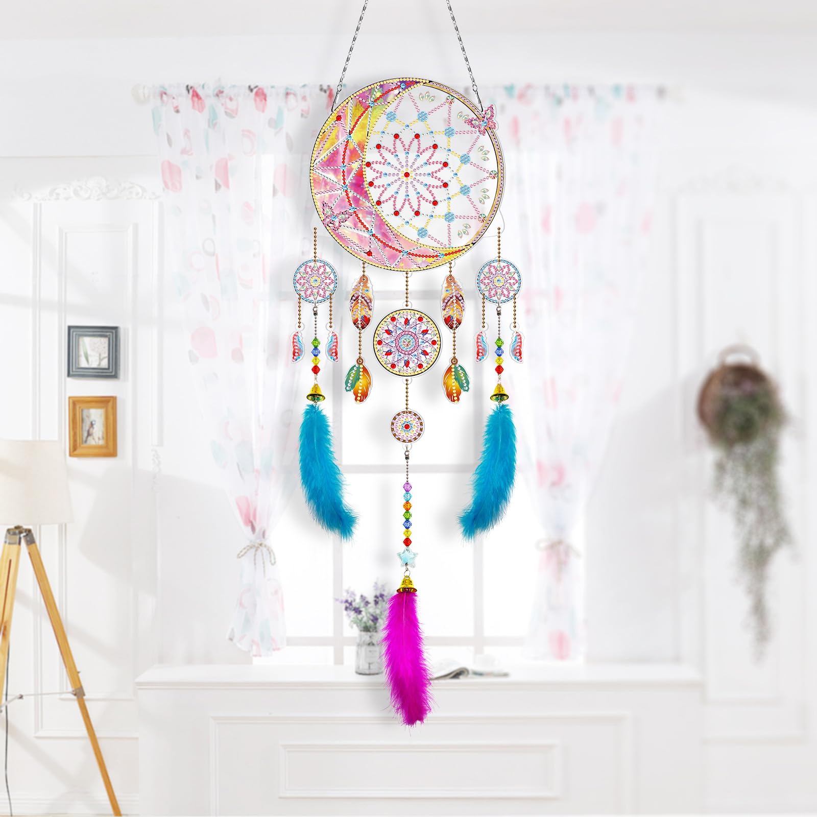 BBTISG DIY Diamond Painting Wind Chime, DIY Diamond Painting Suncatcher Art Kits Double Sided Hanging Diamond Painting Wind Chimes for Home Wall Garden (Style 4)