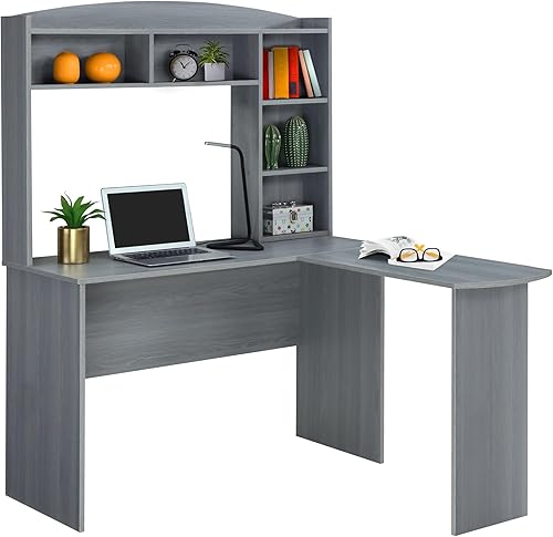 Techni Mobili Modern Hutch - Escritorio para computadora en forma de L, color gris