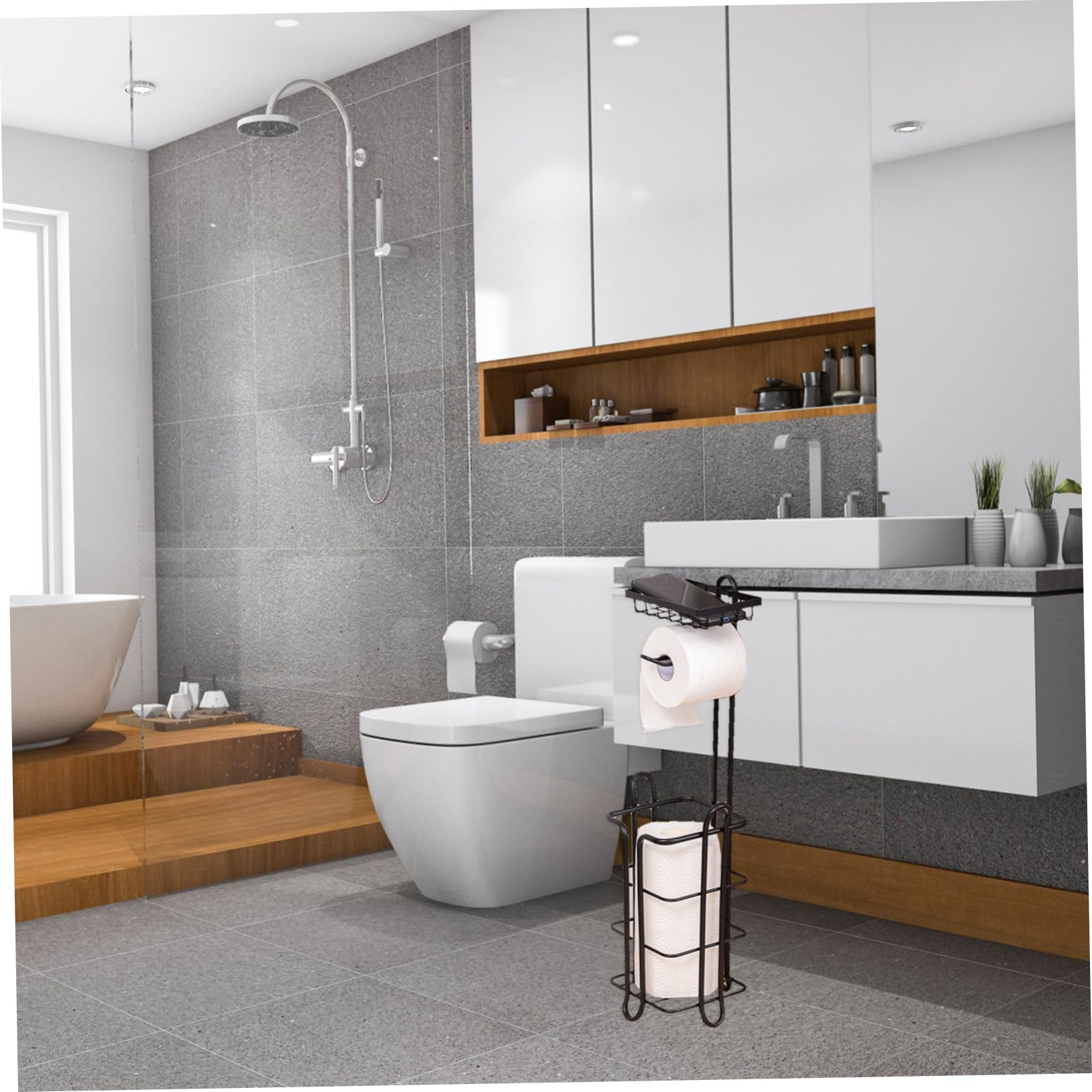 Angoily Soporte Vertical Diseño Resistente de Hierro Negro para Papel Higiénico y Capacidad para Varios Rollos Adecuado para Hogar y Cocina