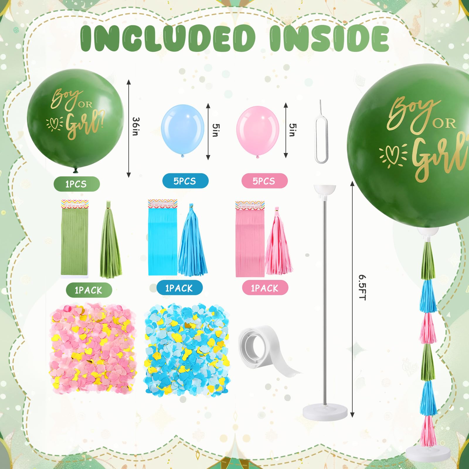 Syhood Kit jumbo per svelare il genere con palloncini da 91,4 cm per bambino o bambina e palloncini blu rosa a forma di cuore con nappe per coriandoli e nappe per baby shower, forniture per feste e