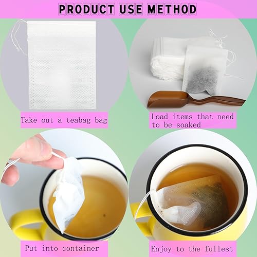 Miniatura 3 de 200 bolsas de filtro de té reutilizables con cordón y cuchara de té, filtros desechables para cocinar, té, café, polvo de hierbas, té de frutas (2.8