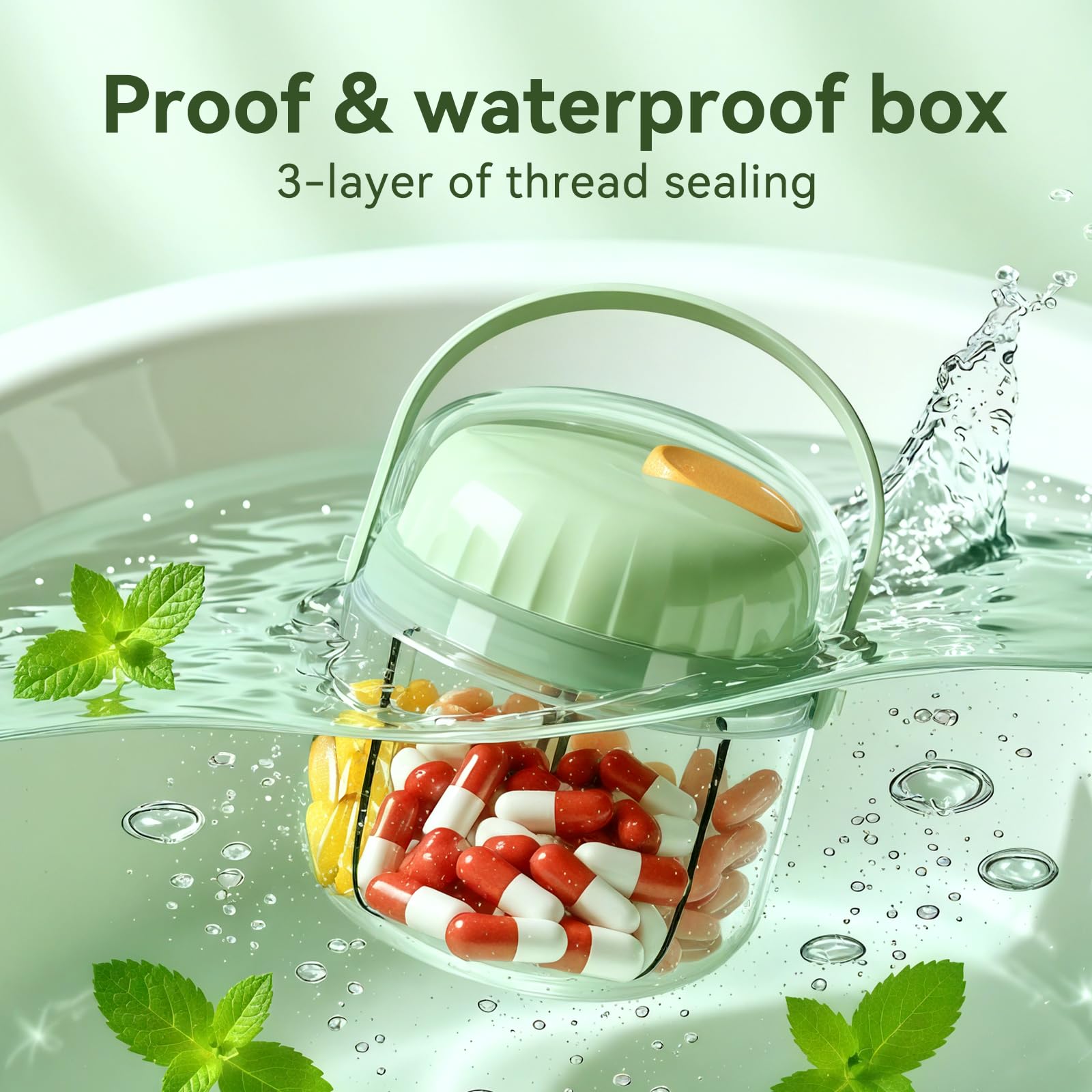 Pilulier hebdomadaire pour 7 jours de voyage sans BPA, résistant à l'humidité, conteneur portable pour vitamines, huiles de poisson, compléments (vert)