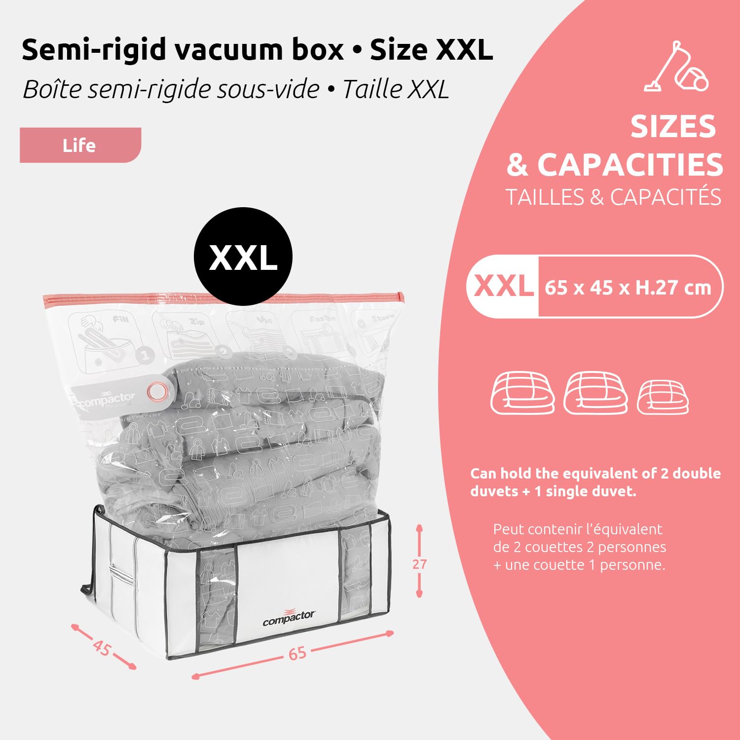 Compactor - Housse de rangement sous vide - Taille XXL très grande capacité - Compression couettes oreillers vêtements - Rangement armoire (Lot de 2)