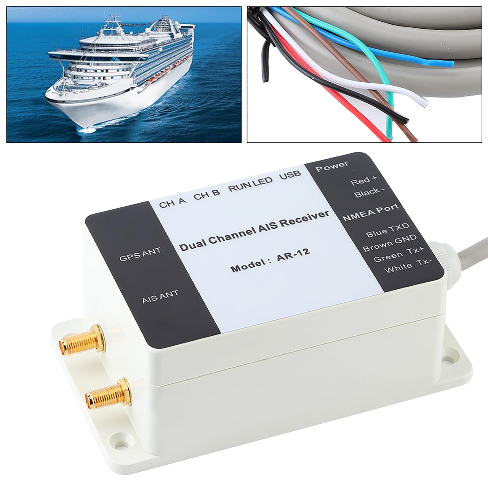 AIS-Empfänger, Zweikanal-USB-AIS-GPS-Empfänger für die Schiffsnavigation, mit Großer Reichweite von 28 Seemeilen und NMEA-Anschluss, Tragbare ABS-Marineelektronik