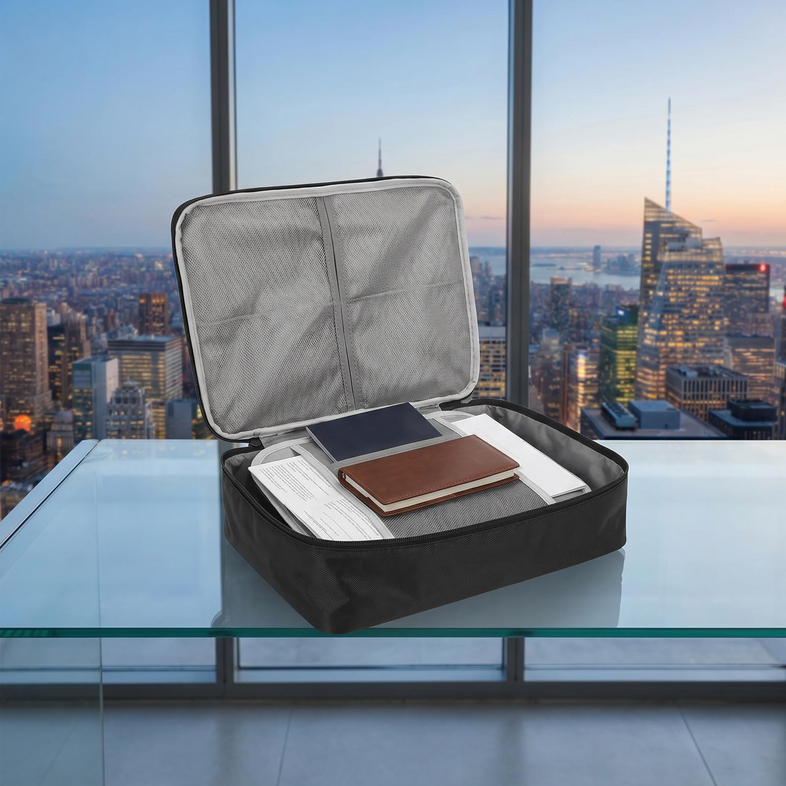 Artibetter Scatola organizer per documenti ignifuga con cerniera, tasche a rete, scomparti per carte, borsa portadocumenti ignifuga portatile per, documenti importanti, certificati, carte