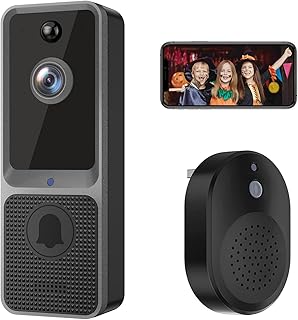 SHARKPOP Doorbell Camera Wireless, Smart WiFi Video Doorbell, Free Chime Ringer Included, Indoor/Outdoor Surveillance with Smart Human Detection, 2-Way Audio, Night Vision, Cloud Storage