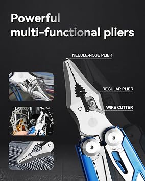 Pocket 15-in-1 Multi tool Pliers with Safety-Lock and Sheath (Blue)