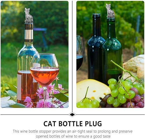 Miniatura 6 de Hemoton Tapón de vino con forma de gato de cristal gris, tapón de botella de vino y bebidas, tapón de sellado de cerveza para fiestas, vacaciones y