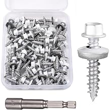 50 Pcs #10x1 Inch Metal Roofing Screws, Anti-Corrosion & Rustproof Hex Screws with Waterproof Rubber Washers, White Metal Screws for Metal Roof, Siding, Fencing & DIY Projects