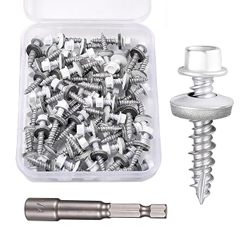 50 Pcs #10x1 White Metal Roofing Screws,EPDM Washer Self-Tapping Screw | Anti-Corrosion & Rustproof Hex Screws with Waterproof Rubber Washers, self drilling for corrugated metal roofing & Fencing