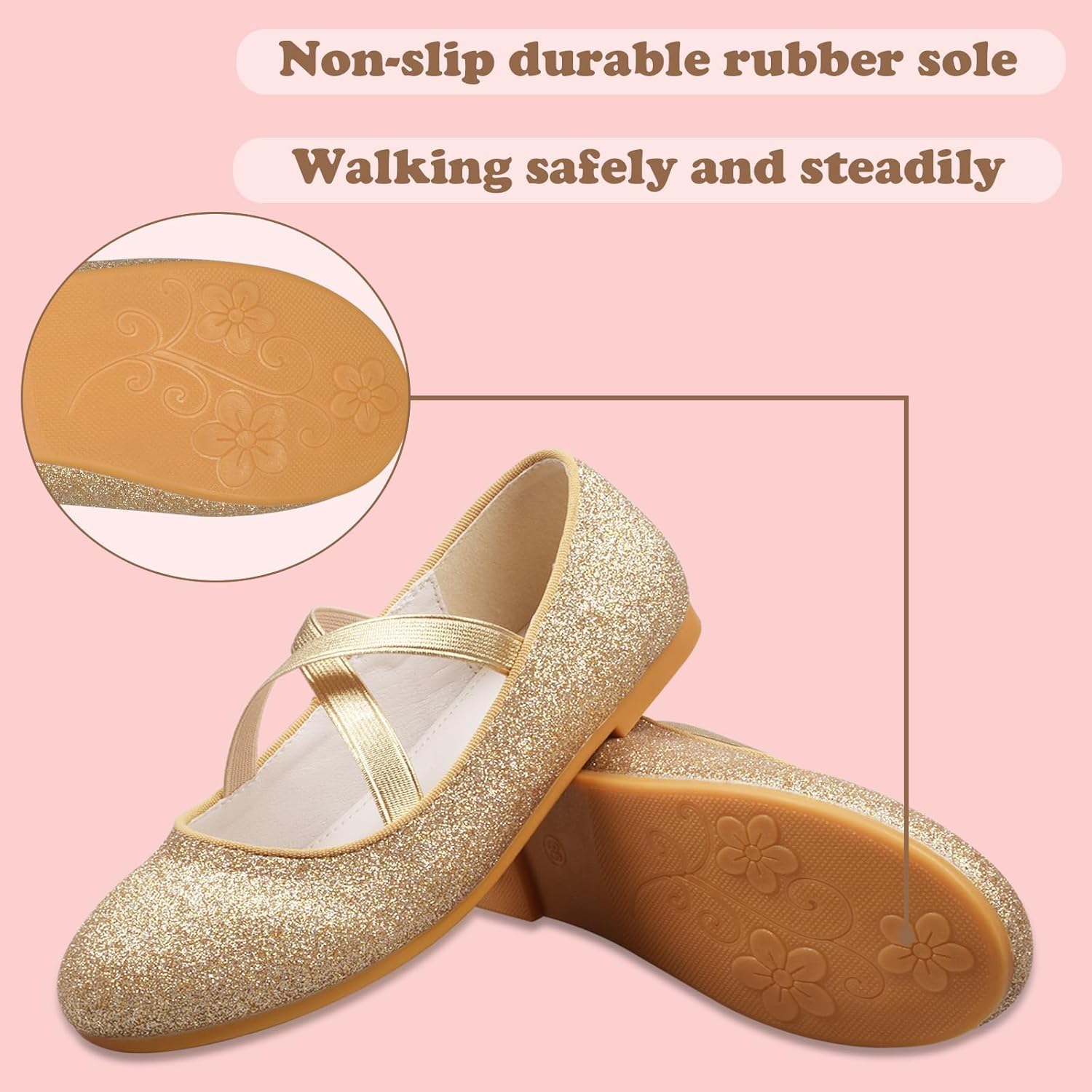ZGDG Girls Flat Dress Shoes Ballet Shoes,Glitter Mary Jane Flats Wedding Party Ballerinas with Elastic Strap for Little/Big Kid - Image 3